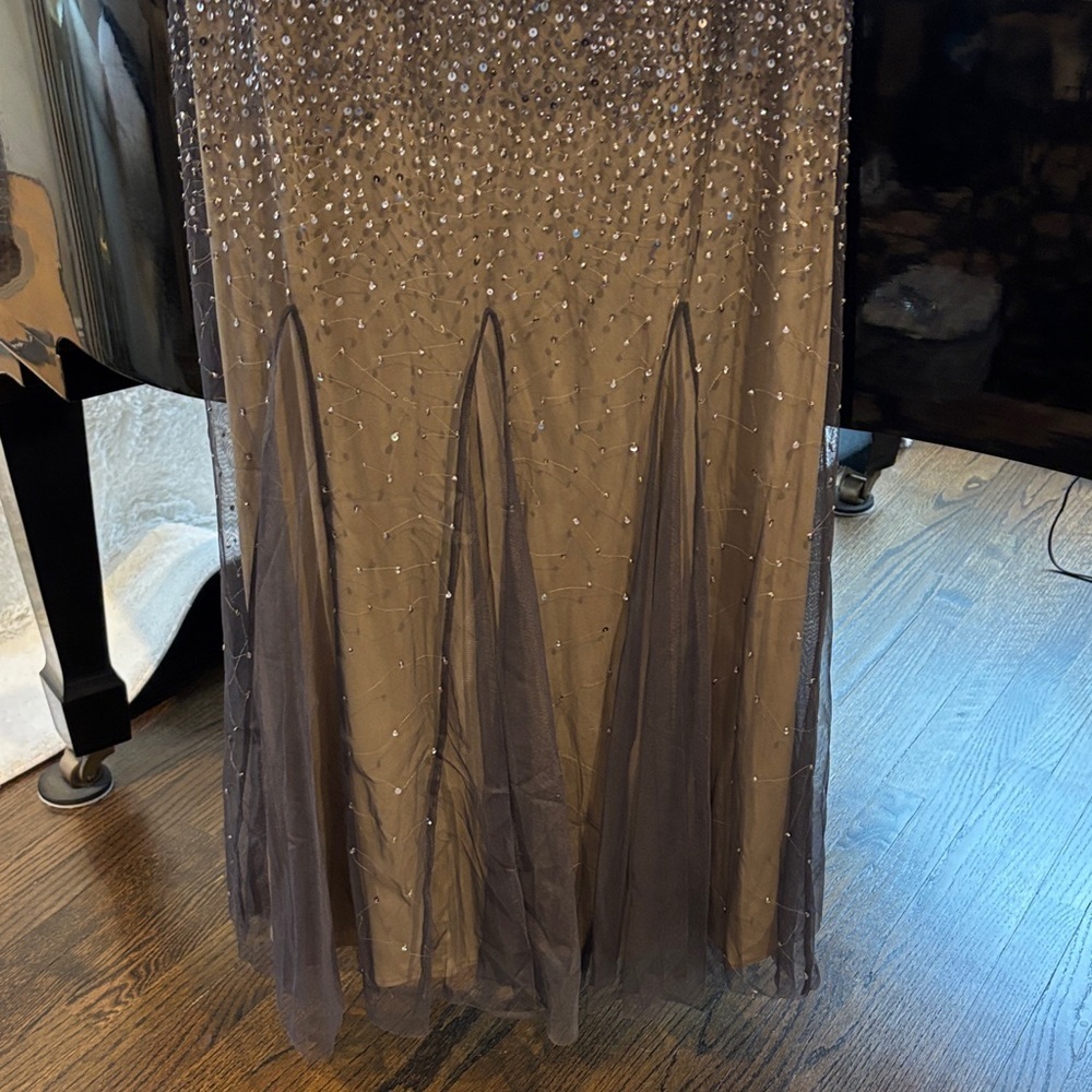 Adrianna Papell gunmetal  and Tan Embellished Maxi Dress - Picture 5 of 9